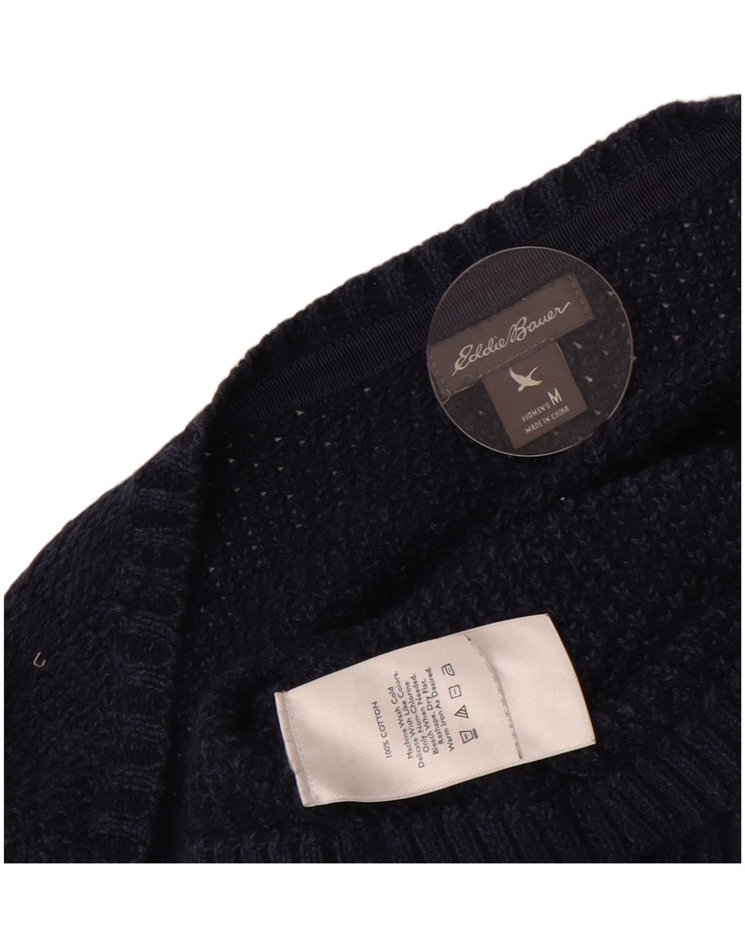 Suéter cardigã feminino Eddie Bauer Reino Unido 14 algodão azul marinho médio