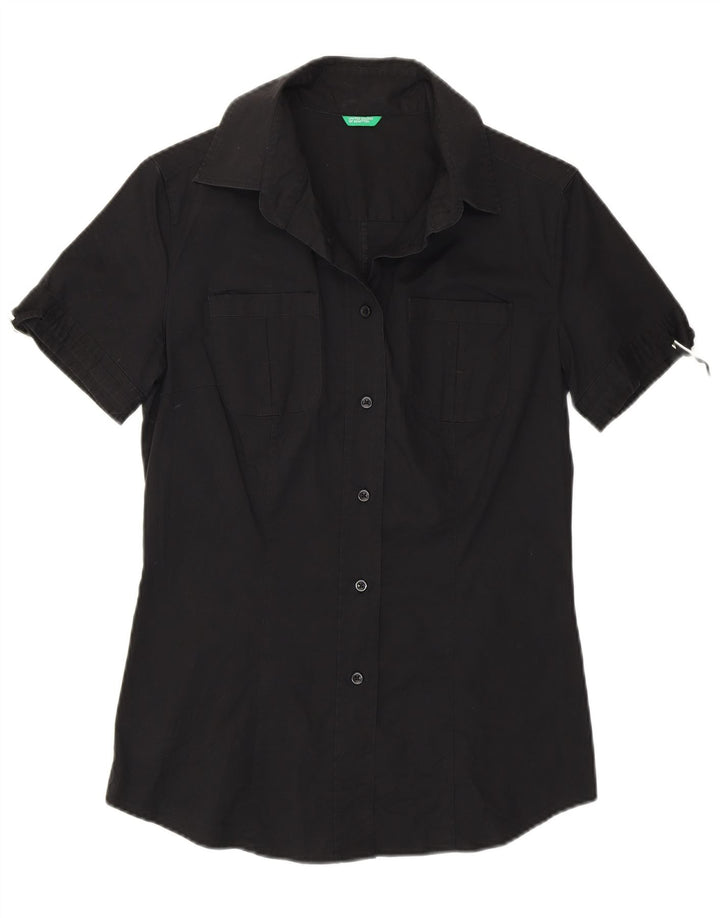 Camisa feminina de manga curta BENETTON UK 12 médio preto