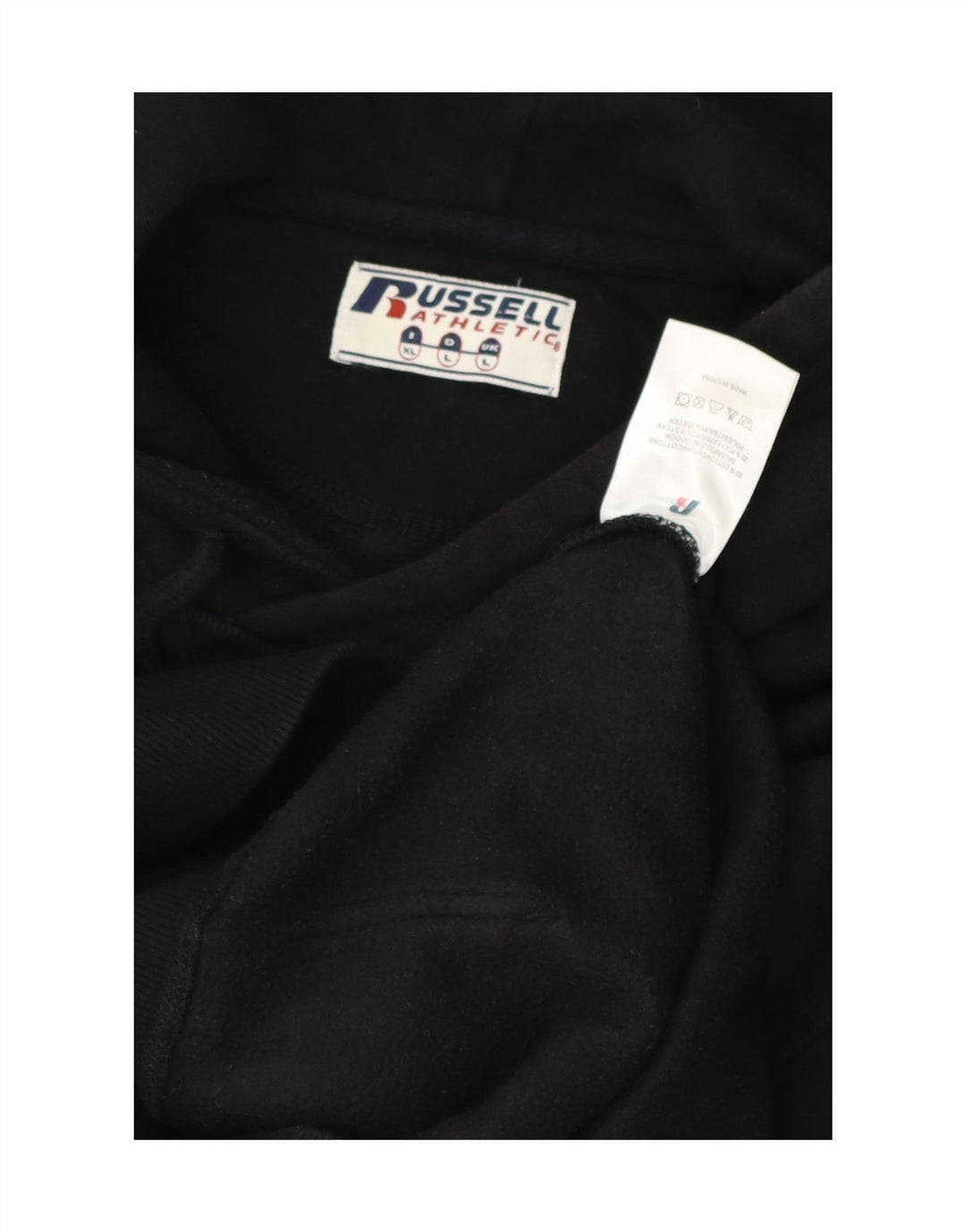 RUSSELL ATHLETIC Mens Graphic Hoodie Jumper Large Black Cotton Vintage Russell Athletic and Second-Hand Russell Athletic from Messina Hembry 