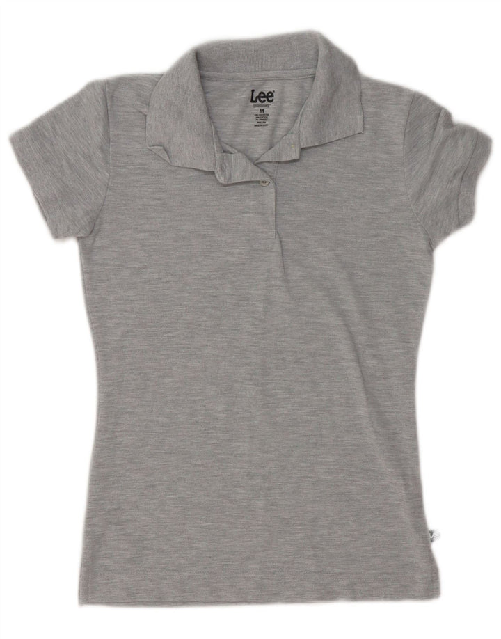 Camisa polo feminina Lee Reino Unido 12 algodão manchado cinza médio