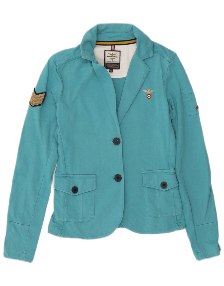 Jaqueta blazer feminina de 2 botões da Aeronautica Militare IT 42 algodão azul médio