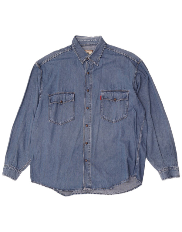 Camisa jeans masculina vintage grande algodão azul