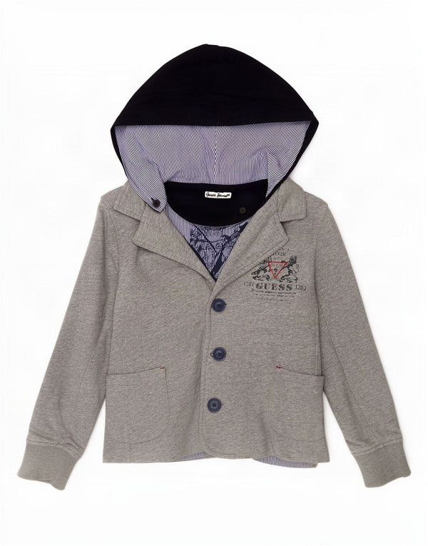 Guess Boys 3 Button Hooded Blazer Jacket 7-8 Years Grey Cotton