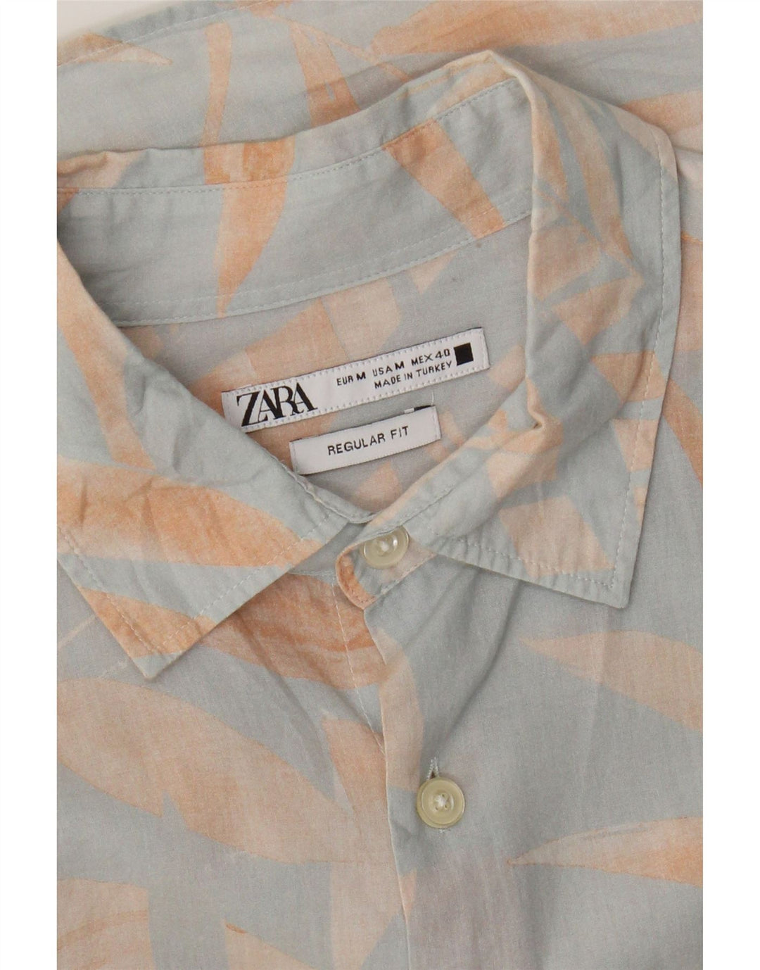 Camisa masculina Zara manga curta regular fit azul médio floral