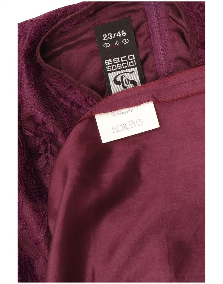 ESCO Vestido feminino de manga comprida evasê IT 46 grande roxo floral poliéster