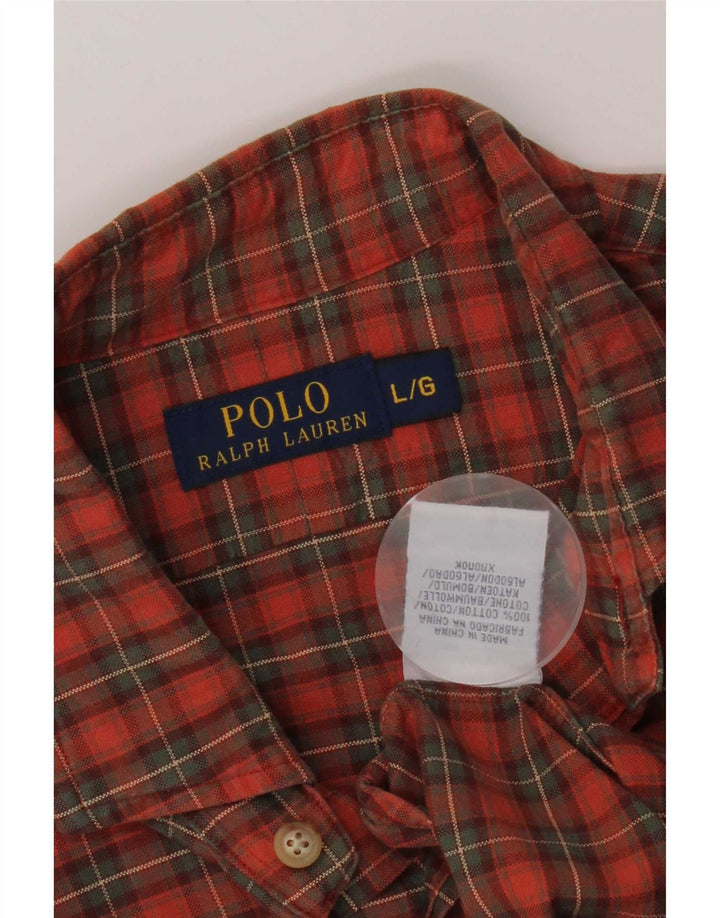 Polo Ralph Lauren Camisa masculina grande laranja xadrez algodão
