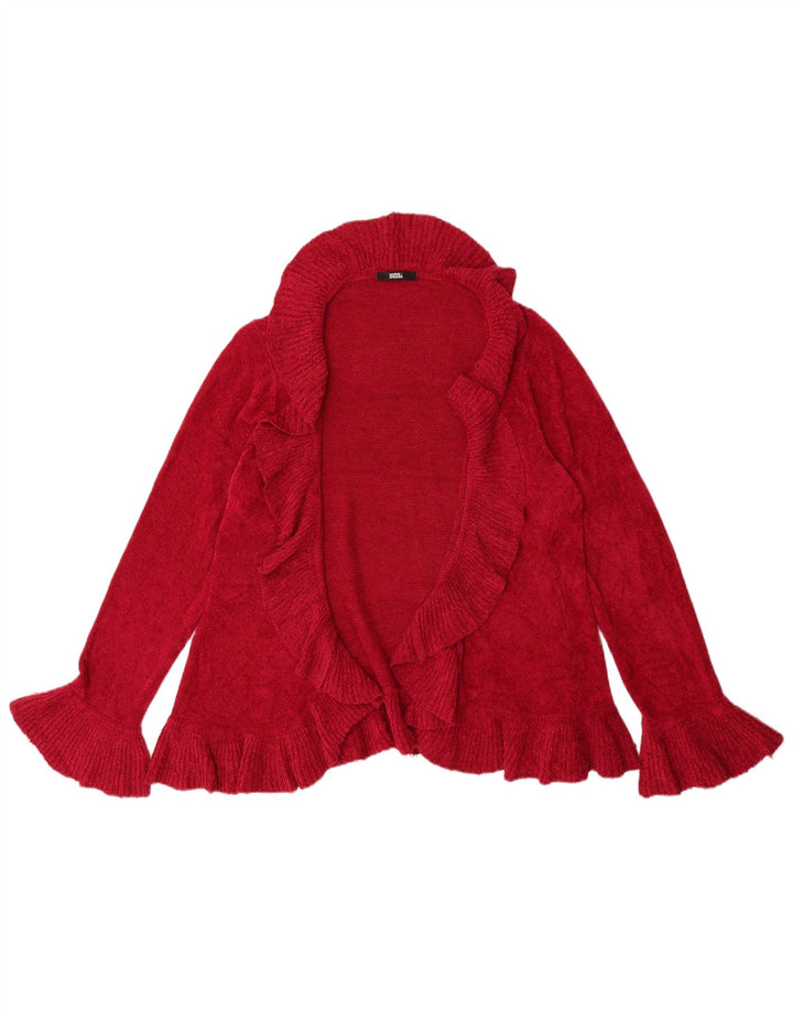 Suéter cardigã feminino Marks & Spencer com babados abertos Reino Unido 12 rosa médio