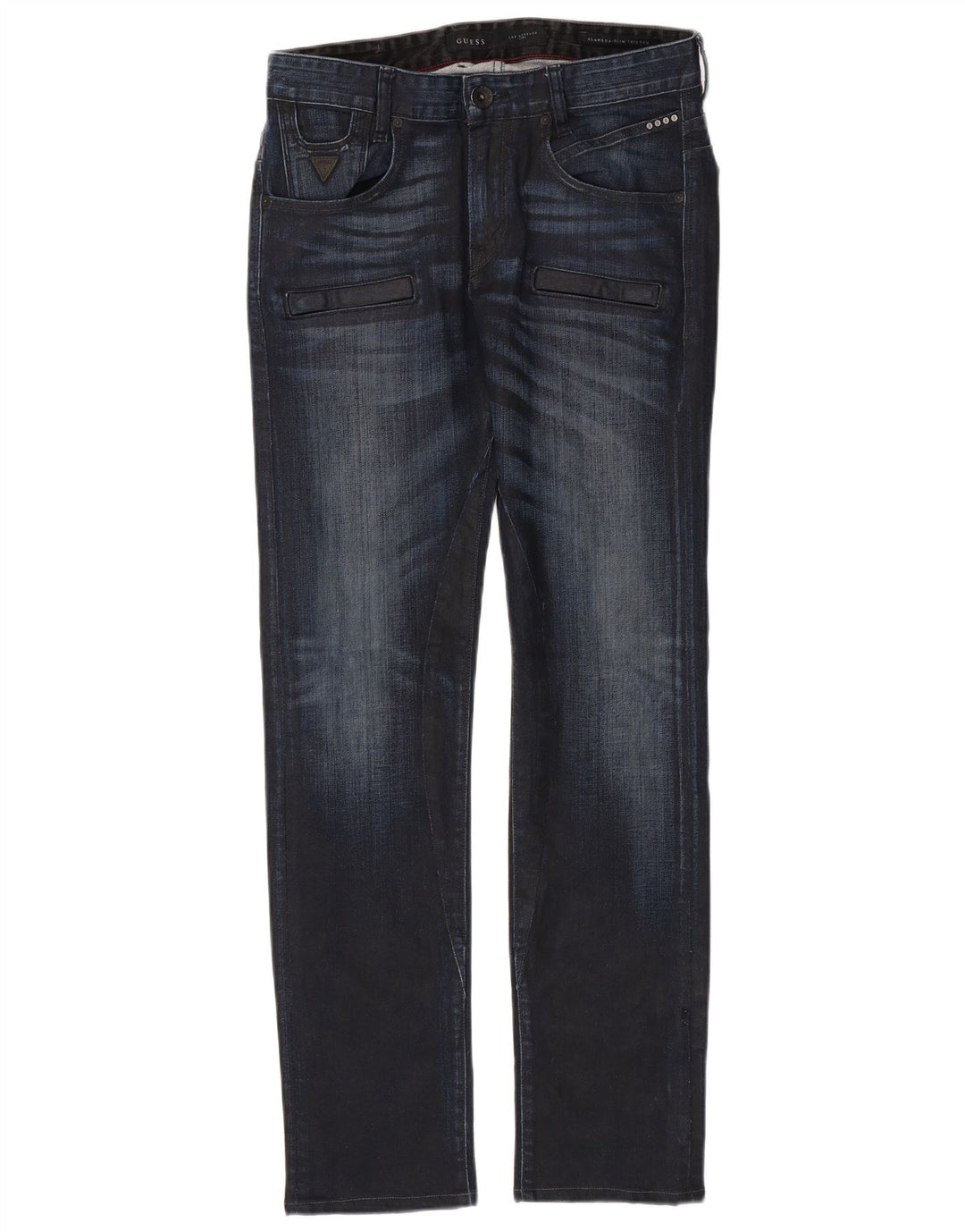 Guess Mens Straight Jeans W30 L32 Azul Marinho Algodão