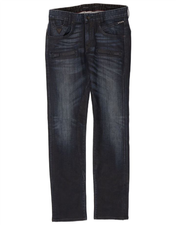 Guess Mens Straight Jeans W30 L32 Azul Marinho Algodão