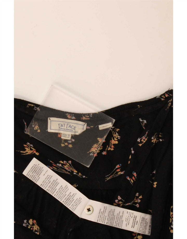 Top túnica feminina Fat Face grande Reino Unido 14 viscose floral preta média