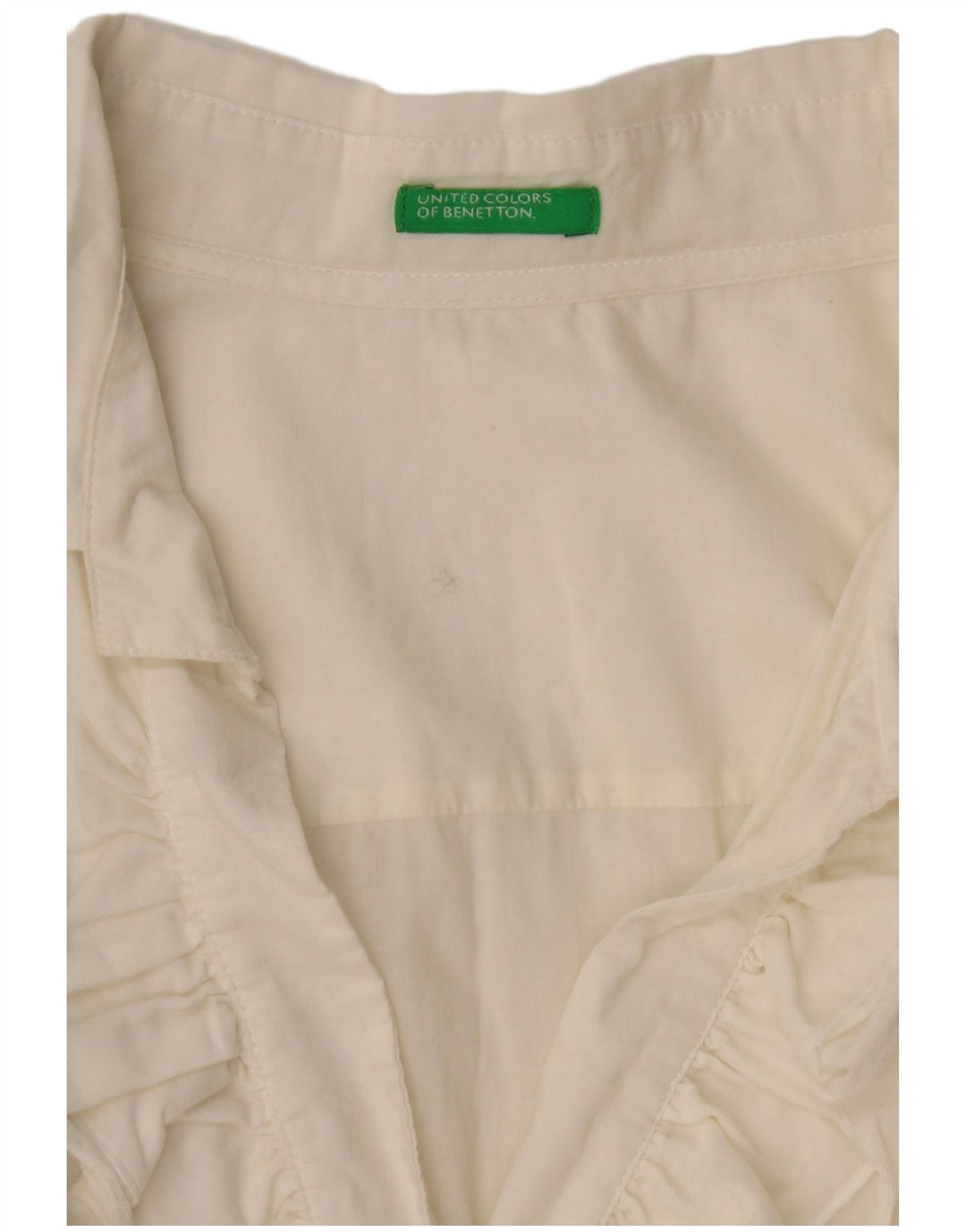 Camisa feminina BENETTON frontal com babados UK 14 grande off white