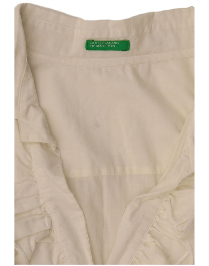 Camisa feminina BENETTON frontal com babados UK 14 grande off white