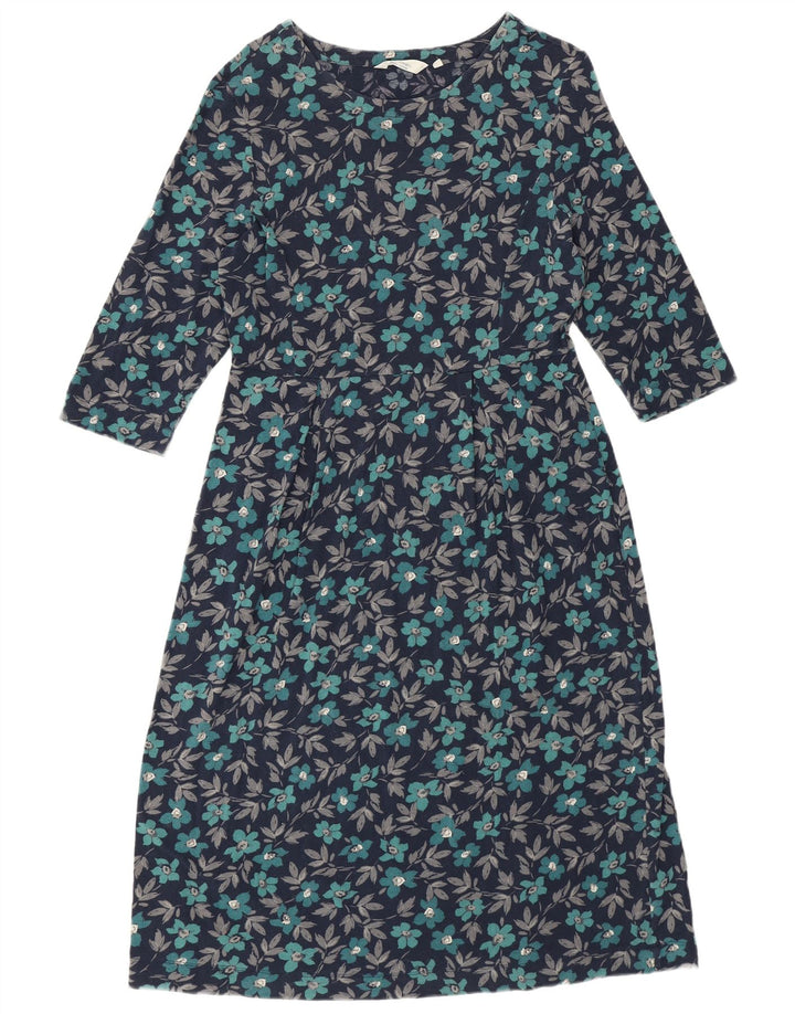 SEASALT CORNWALL Vestido feminino evasê UK 14 médio azul marinho floral