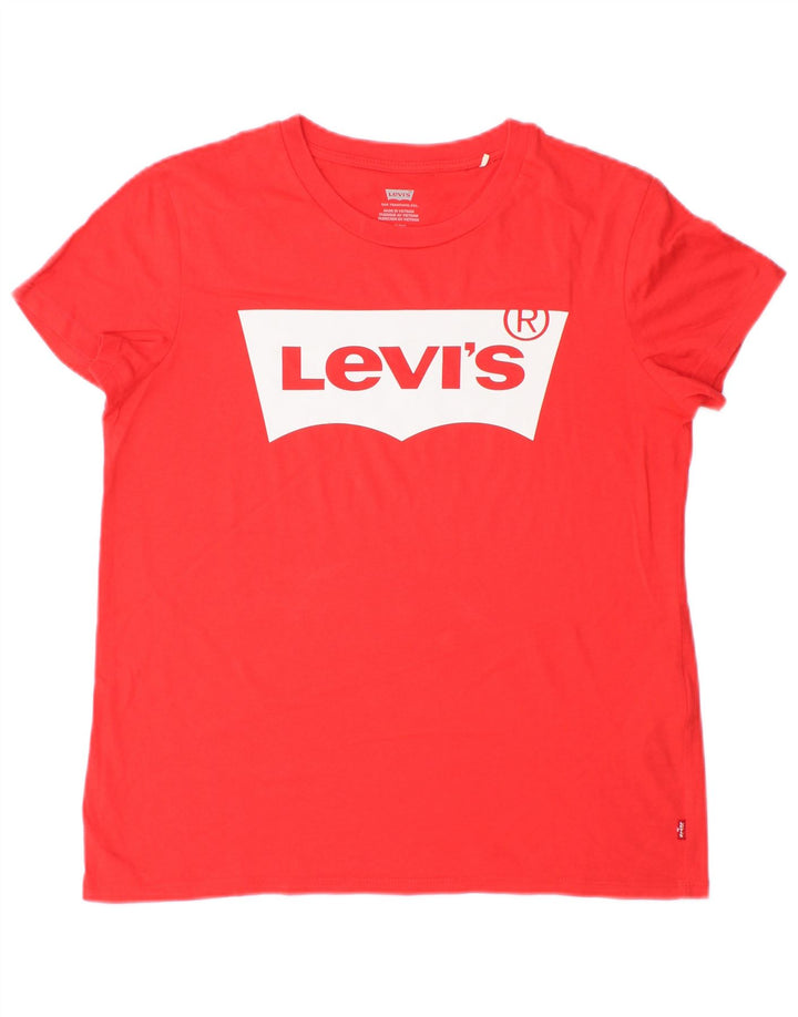 Camiseta feminina Levi's Oversized Graphic UK 10 pequena de algodão vermelho