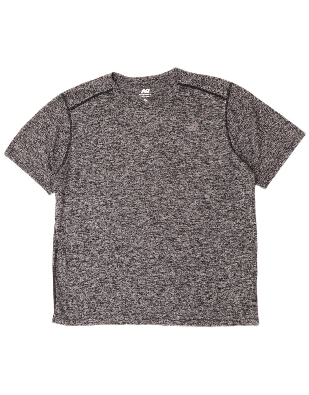 Camiseta masculina New Balance XL poliéster manchado cinza
