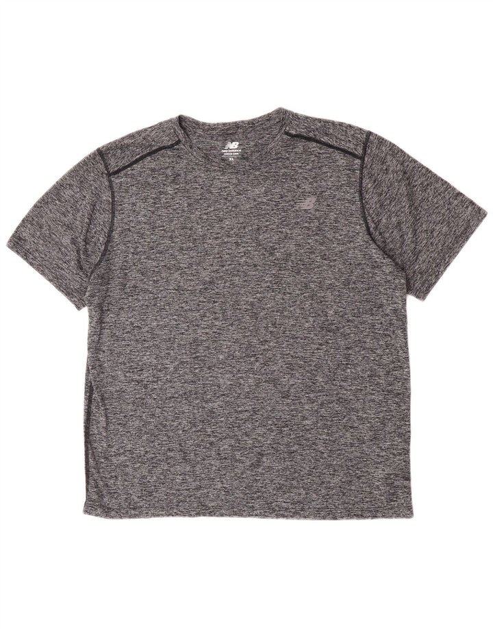 Camiseta masculina New Balance XL poliéster manchado cinza