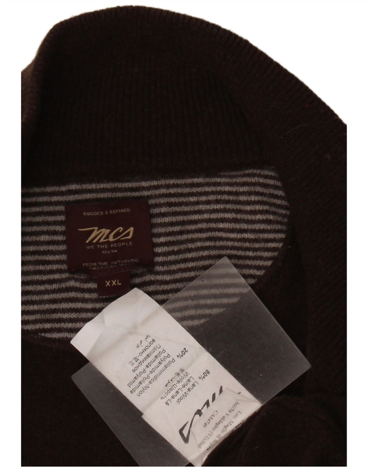 Suéter masculino Marlboro Classics com zíper e gola 2XL lã marrom