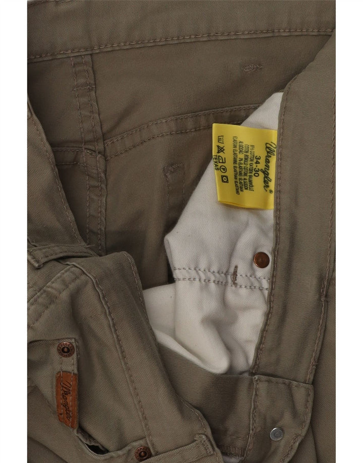 Calça casual reta Texas WRANGLER masculina W34 L30 algodão cáqui