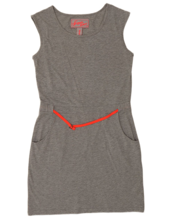 Vestido feminino Superdry com bainha sem mangas UK 14 grande poliéster cinza