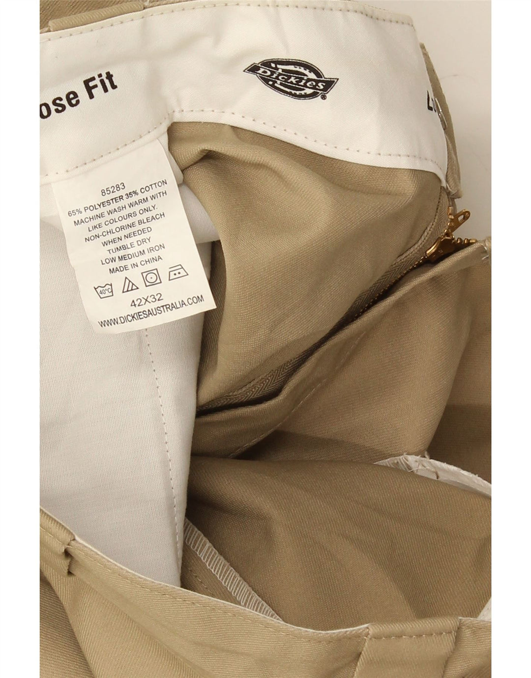 Calças cargo masculinas Dickies Loose Fit W42 L32 poliéster bege