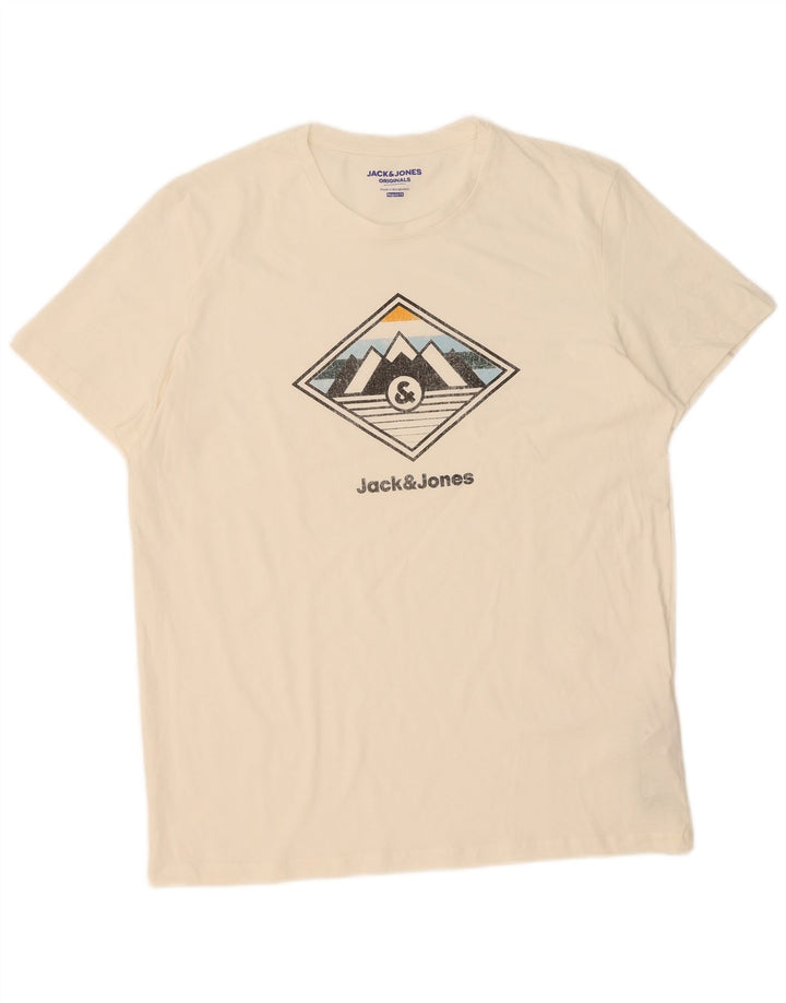 Camiseta masculina JACK & JONES com ajuste regular gráfico XL algodão branco