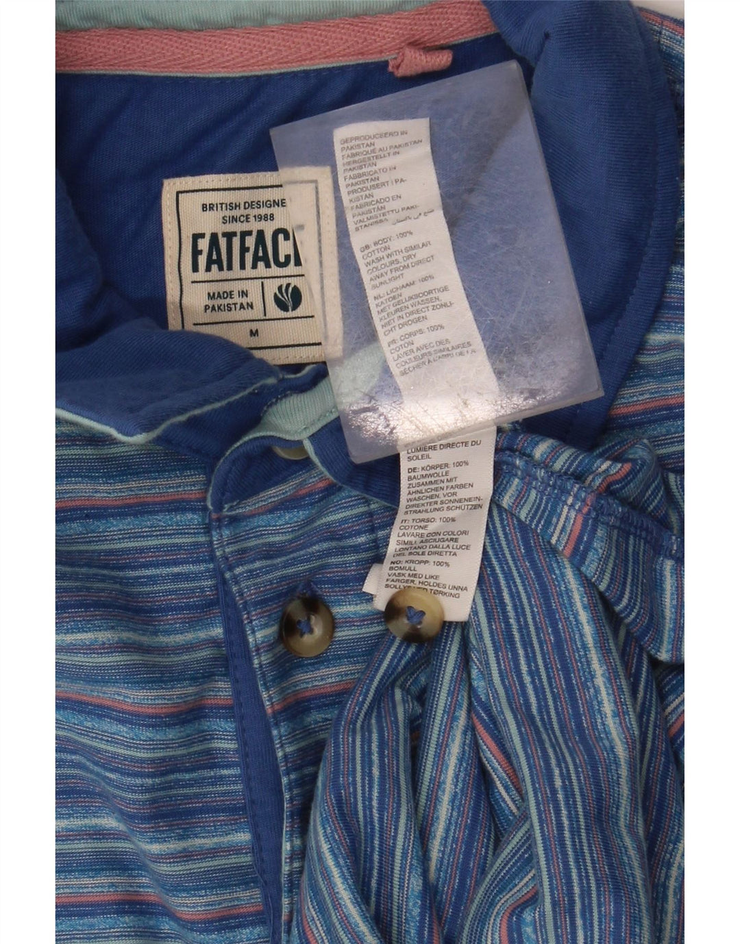 Camisa polo masculina FAT FACE de algodão listrado azul médio