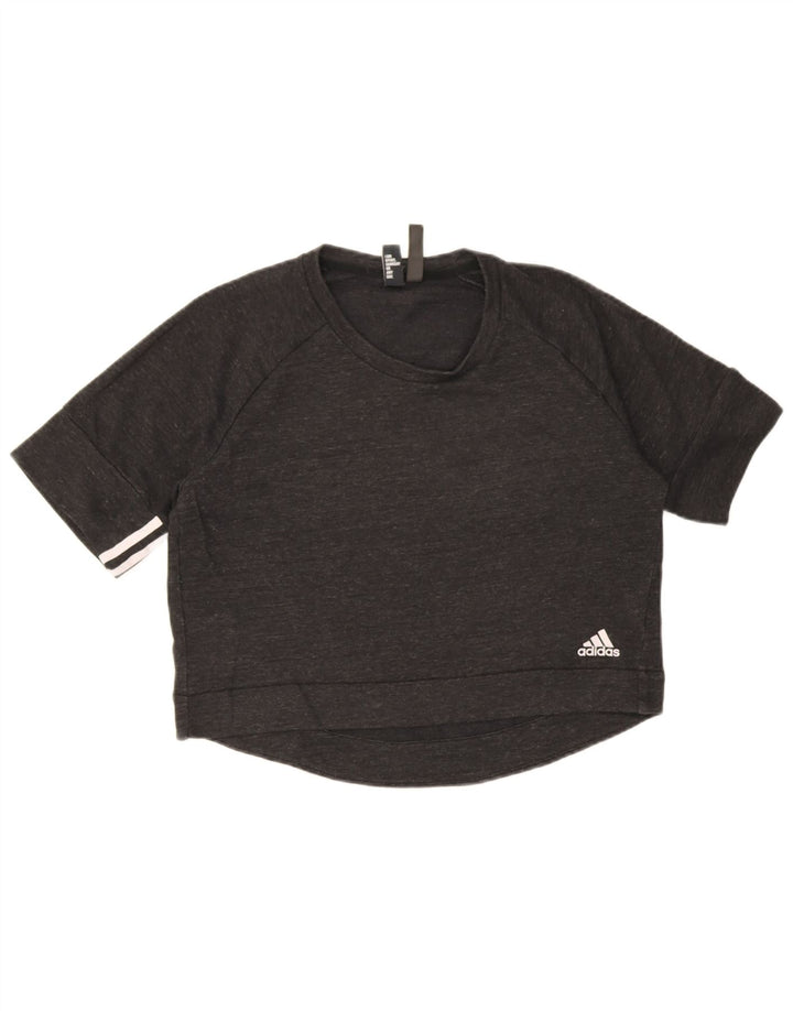 Adidas Womens Crop Sweatshirt Jumper UK 12/14 Médio Preto Flecked