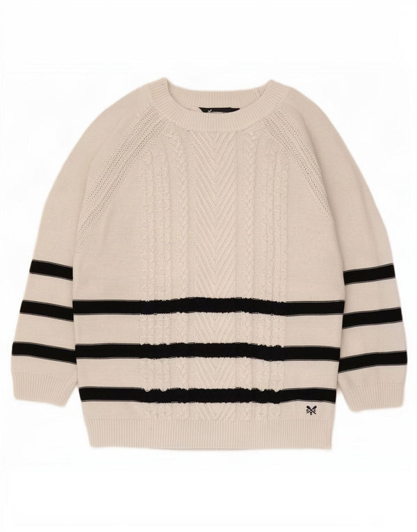 Crew Clothing Womens Boat Neck Jumper Sweater UK 18 XL White Striped Cotton