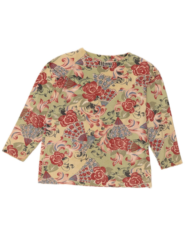 Top feminino Forenza manga comprida UK 16 grande verde floral