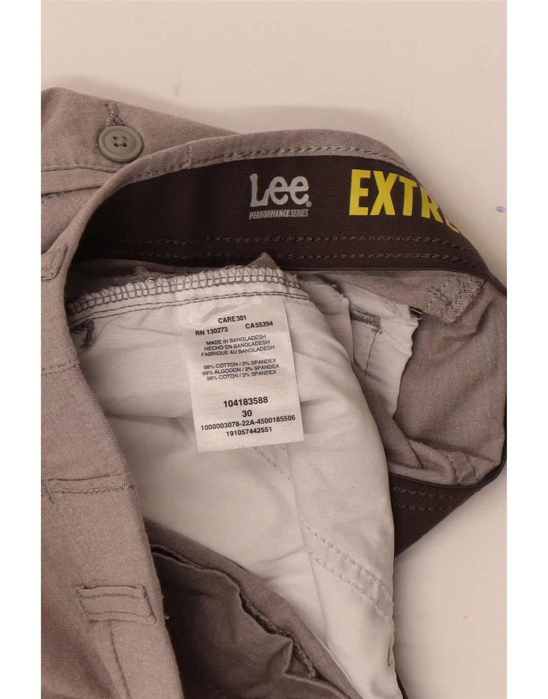 Lee Mens Chino Shorts W30 Algodão Cinza Médio