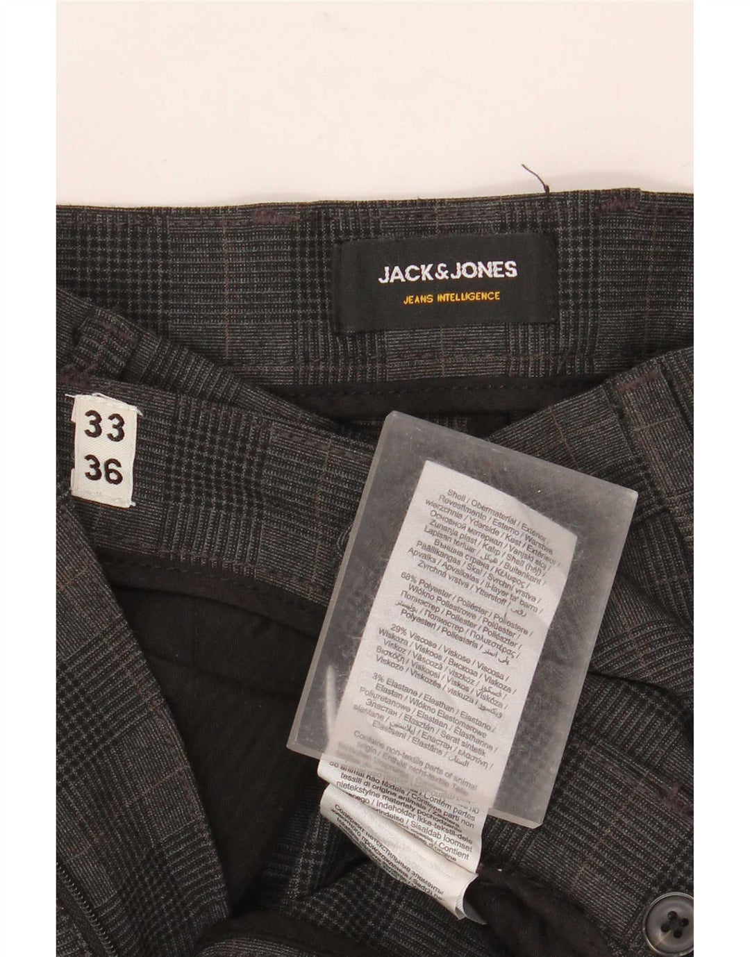 Calça masculina Jack & Jones Marco Slim Chino W33 L36 cinza xadrez poliéster