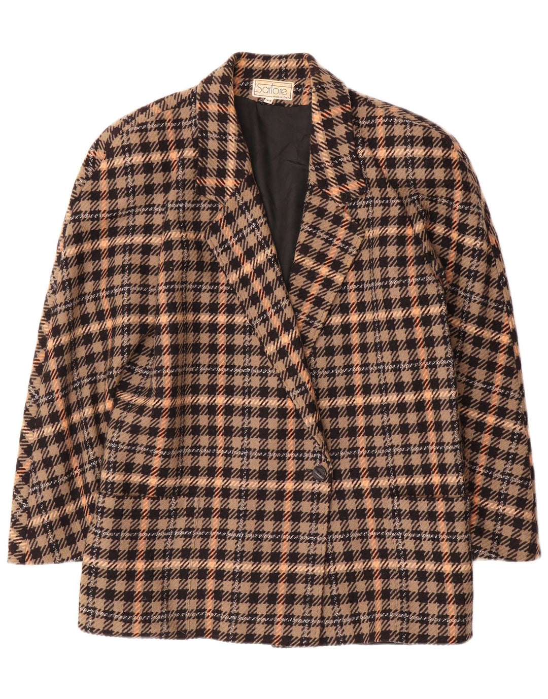 Jaqueta blazer feminina vintage com 1 botão IT 44 lã xadrez marrom médio