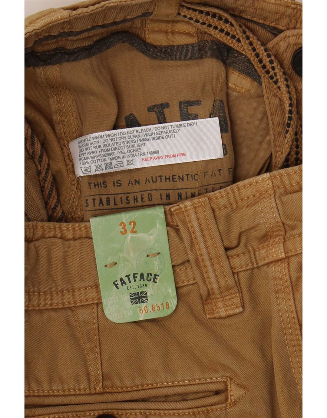 Shorts Chino Masculino Fat Face W32 Algodão Bege Médio