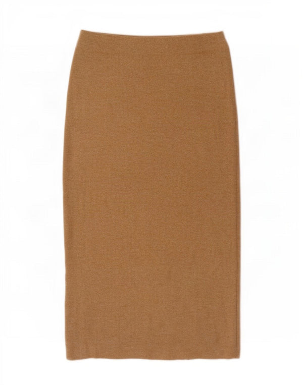 Zara Saia feminina de malha midi pequena W26 poliéster bege