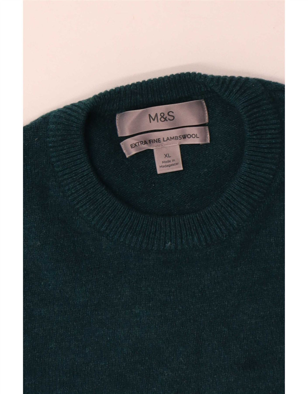 Suéter masculino Marks & Spencer com gola redonda XL lã de cordeiro verde