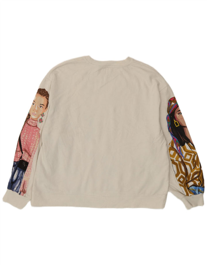Zara moletom feminino com estampa abstrata jumper UK 14 médio off white