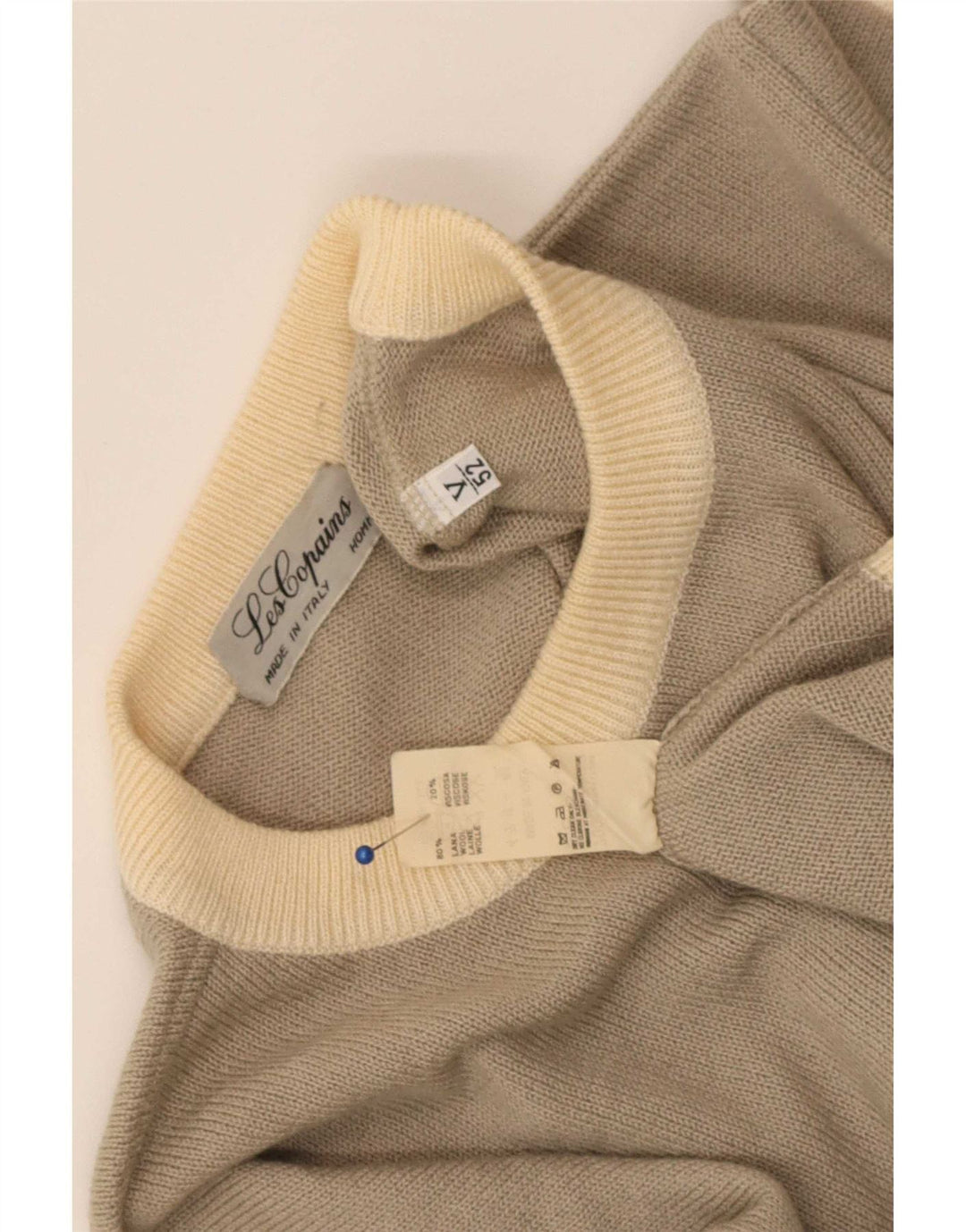 Suéter masculino Les Copains com gola redonda IT 52 grande cinza colorblock lã