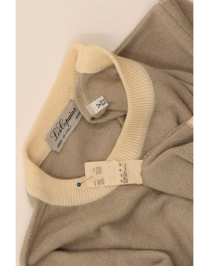 Suéter masculino Les Copains com gola redonda IT 52 grande cinza colorblock lã