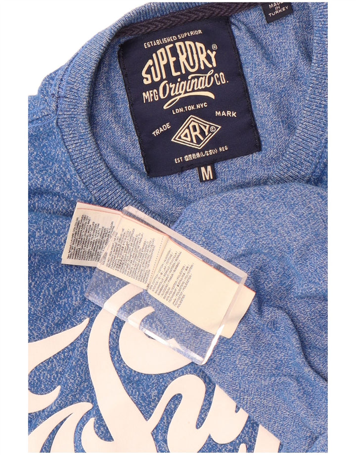 Camiseta masculina Superdry com estampa gráfica de algodão manchado azul médio