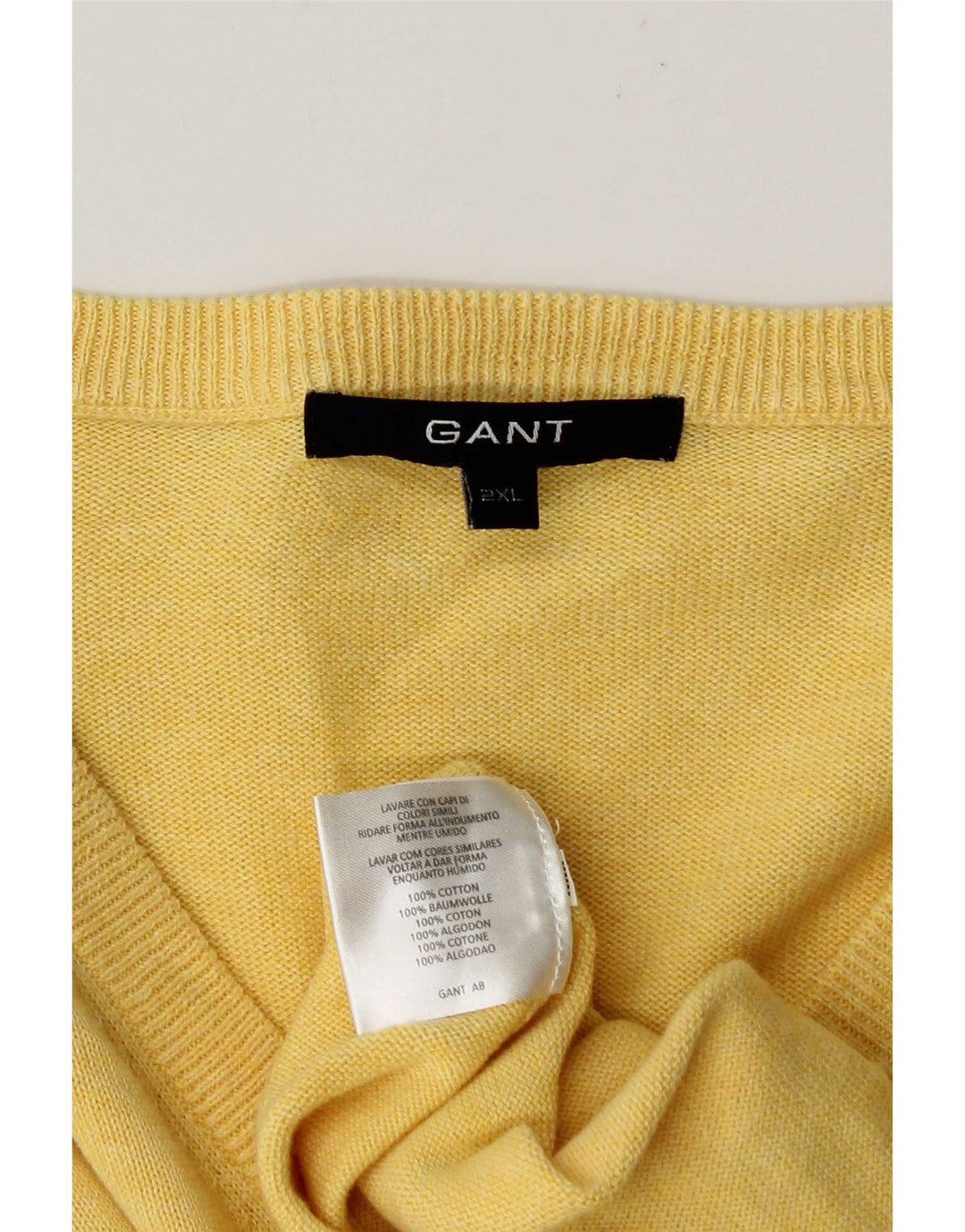 Suéter masculino Gant com decote em V 2XL algodão amarelo