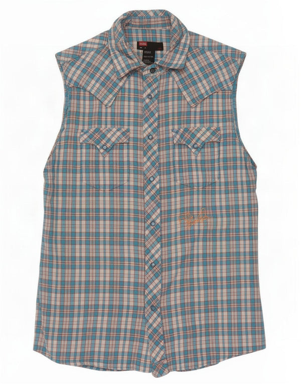Camisa masculina Diesel sem mangas com estampa gráfica azul médio algodão xadrez