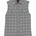 Camisa masculina Diesel sem mangas com estampa gráfica azul médio algodão xadrez