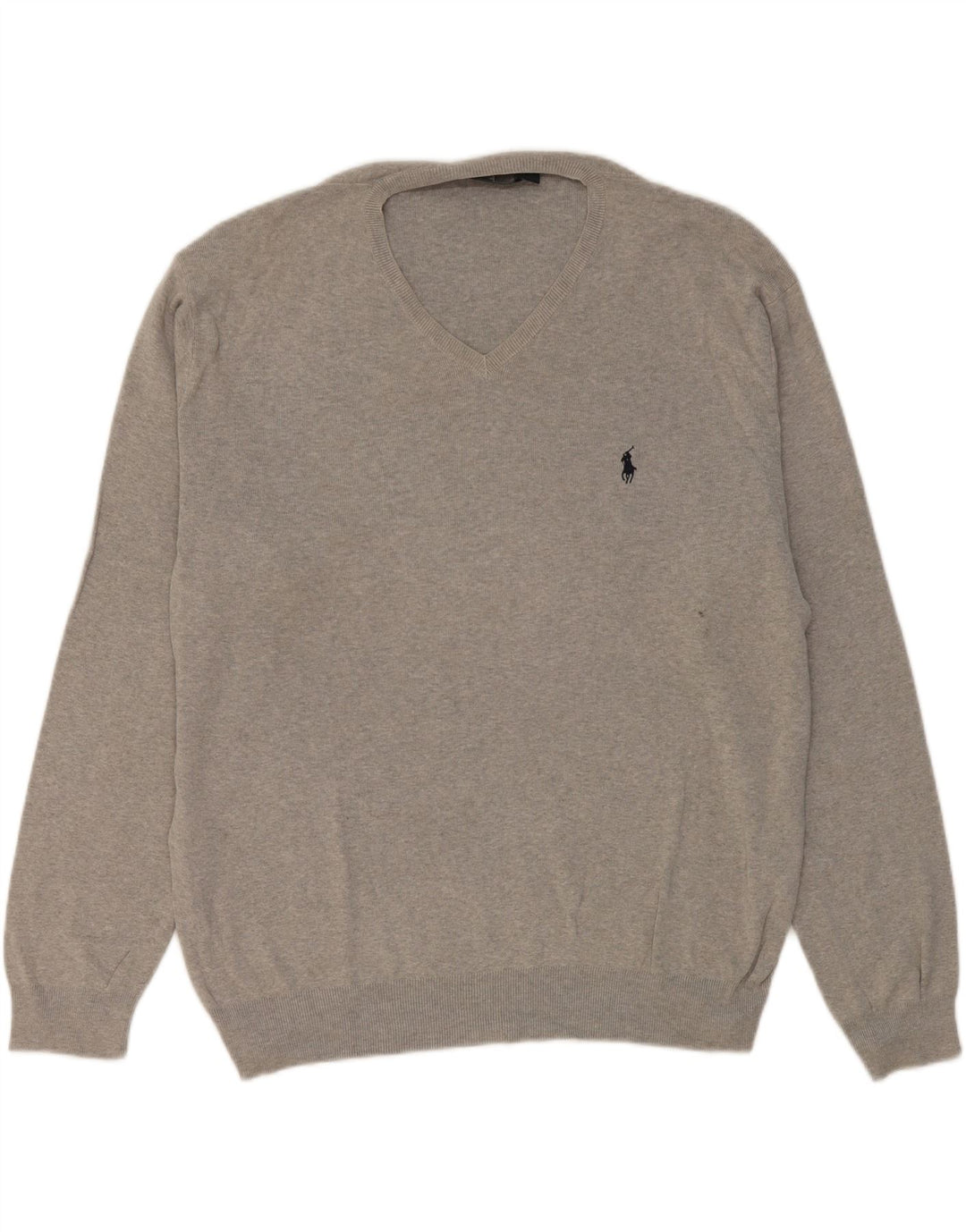 POLO RALPH LAUREN Mens V-Neck Jumper Sweater XL Grey Cotton Vintage Polo Ralph Lauren and Second-Hand Polo Ralph Lauren from Messina Hembry 