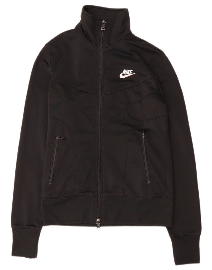 Nike Womens Tracksuit Top Jacket UK 8/10 Pequeno Poliéster Preto