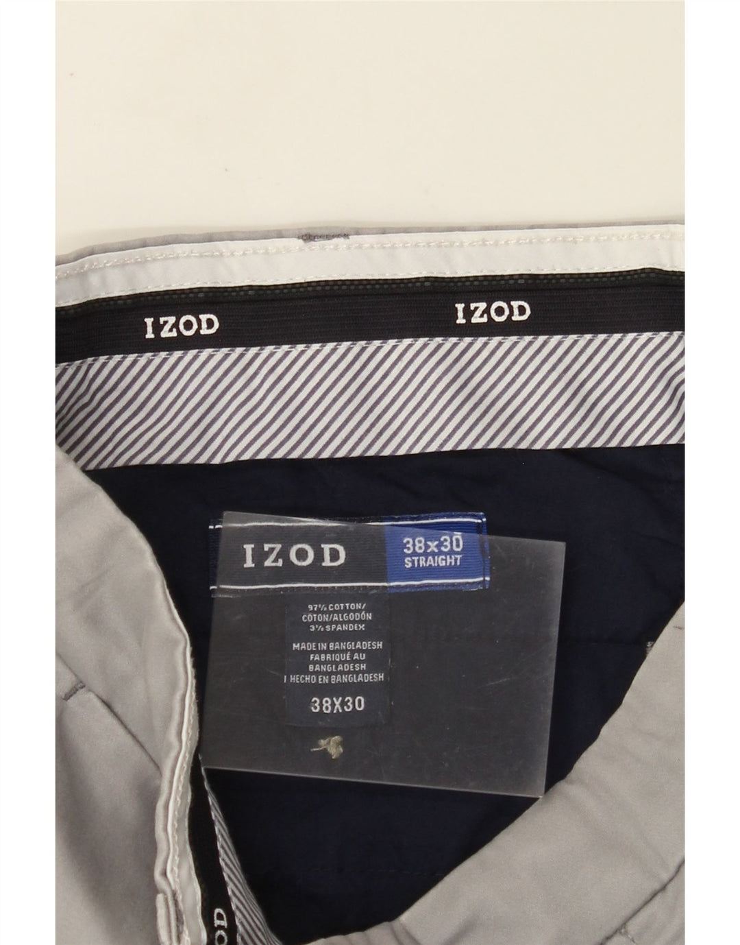 Calça chino reta masculina IZOD W38 L30 algodão cinza