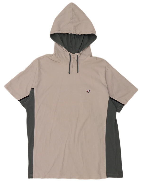 CHAMPION Camiseta masculina com capuz e gola com zíper Top 2XL de algodão colorido branco