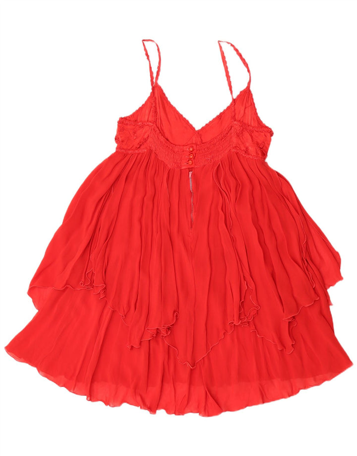 Vestido feminino Pezzi Pazzi sem mangas em camadas UK 12 viscose vermelha média