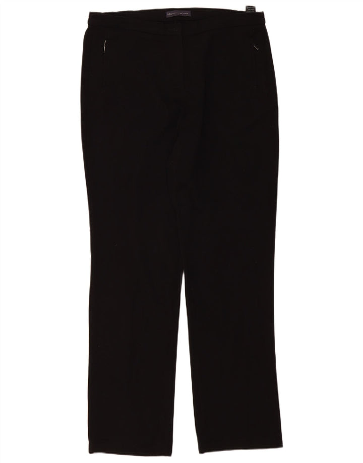 Calça casual feminina Marks & Spencer Reino Unido 14 grande W34 L32 poliéster preto