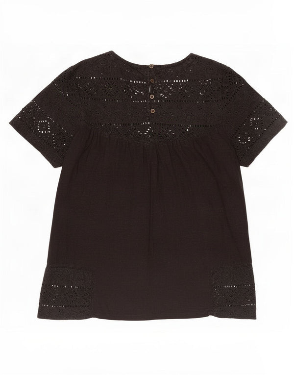 Blusa feminina Fat Face Top UK 10 algodão floral preto pequeno