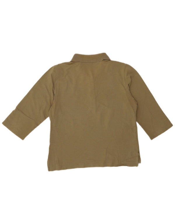 Camisa polo feminina Tommy Hilfiger crop manga 3/4 Reino Unido 14 grande algodão cáqui
